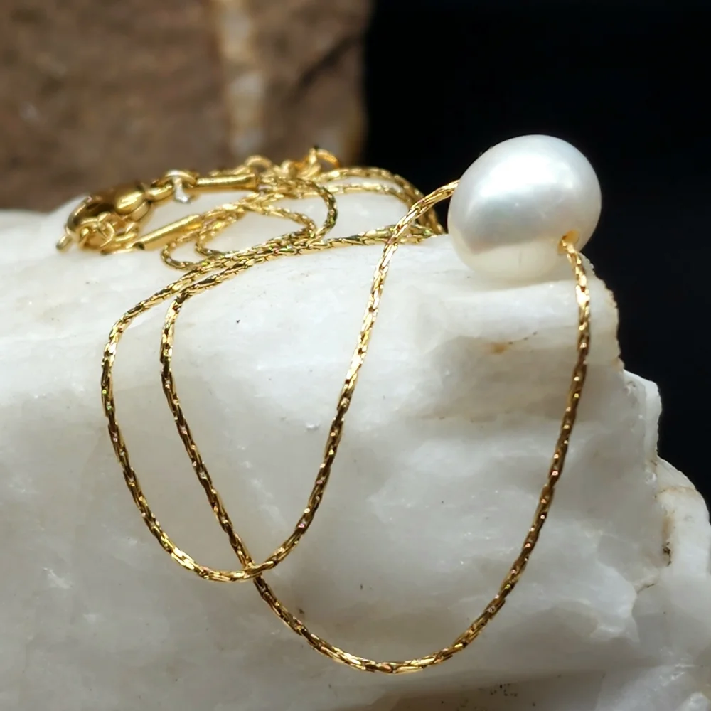 Natural Large Freshwater Pearl 14k Gold plated Chain Designer Jewelry